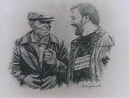 The sketch of Padre and his Russian farmer friend, Ivan.