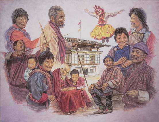 The people of Bhutan and Padre’s Shangria La painting.